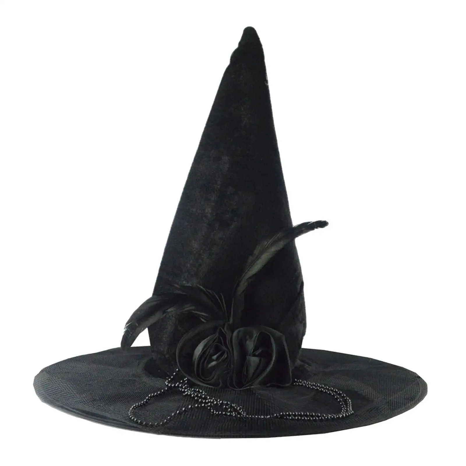 Halloween Witch Hat Novelty Decorative Women Flannel Wide Brim Witch Hat for Festivals Cosplay Photo Props Role Play Fancy Dress