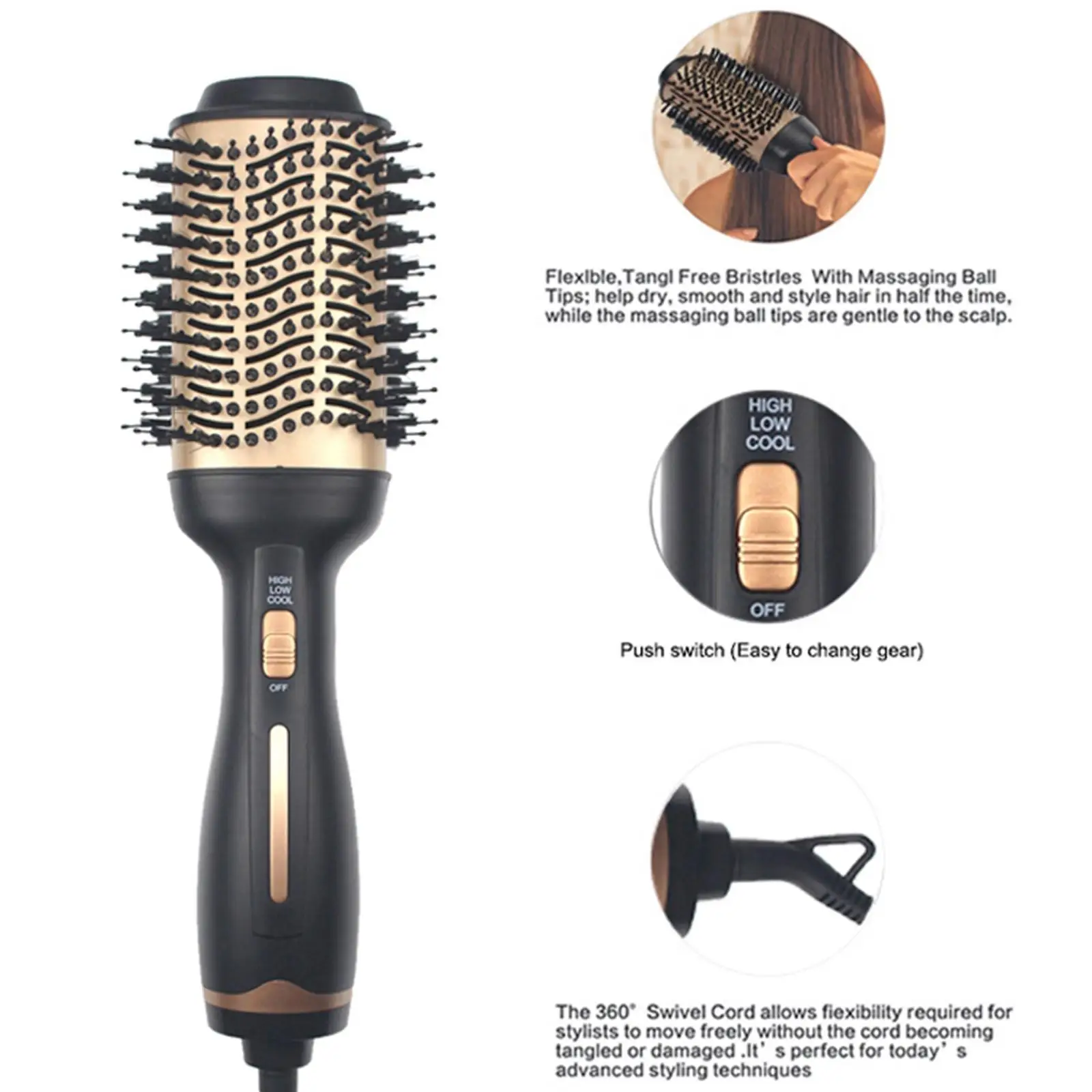 3in1 One Step Hair Dryer Hot Air Brush Hair Straightener Curler Comb Roller Electric Blow Dryer Brush