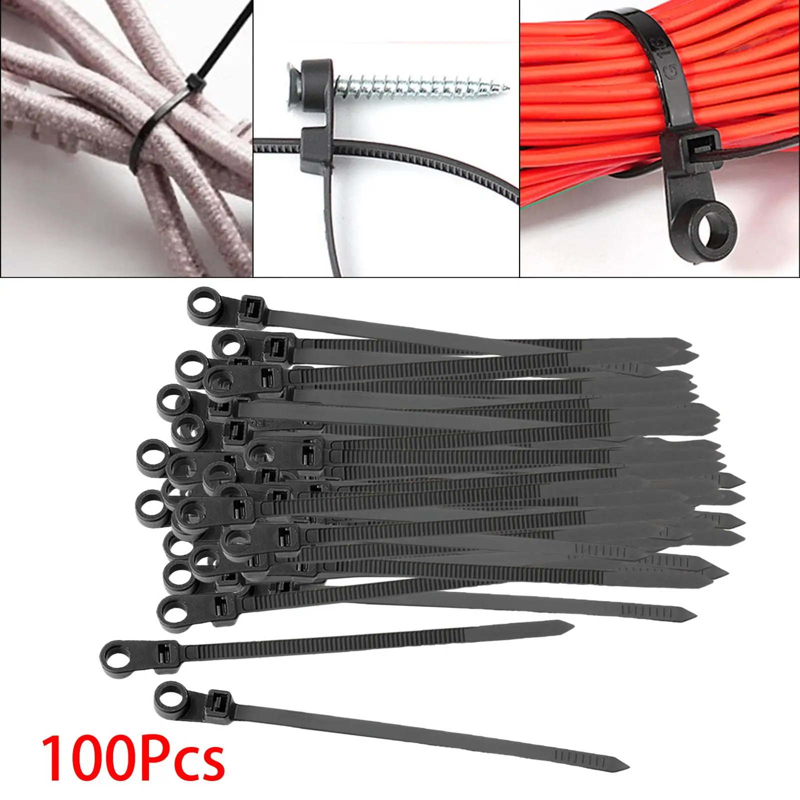 100x Nylon Cable Zips Wire Ties with Screw Hole Cable Zips Wire Tie Wraps for Garden Trellis Garage Indoor Outdoor Workshop