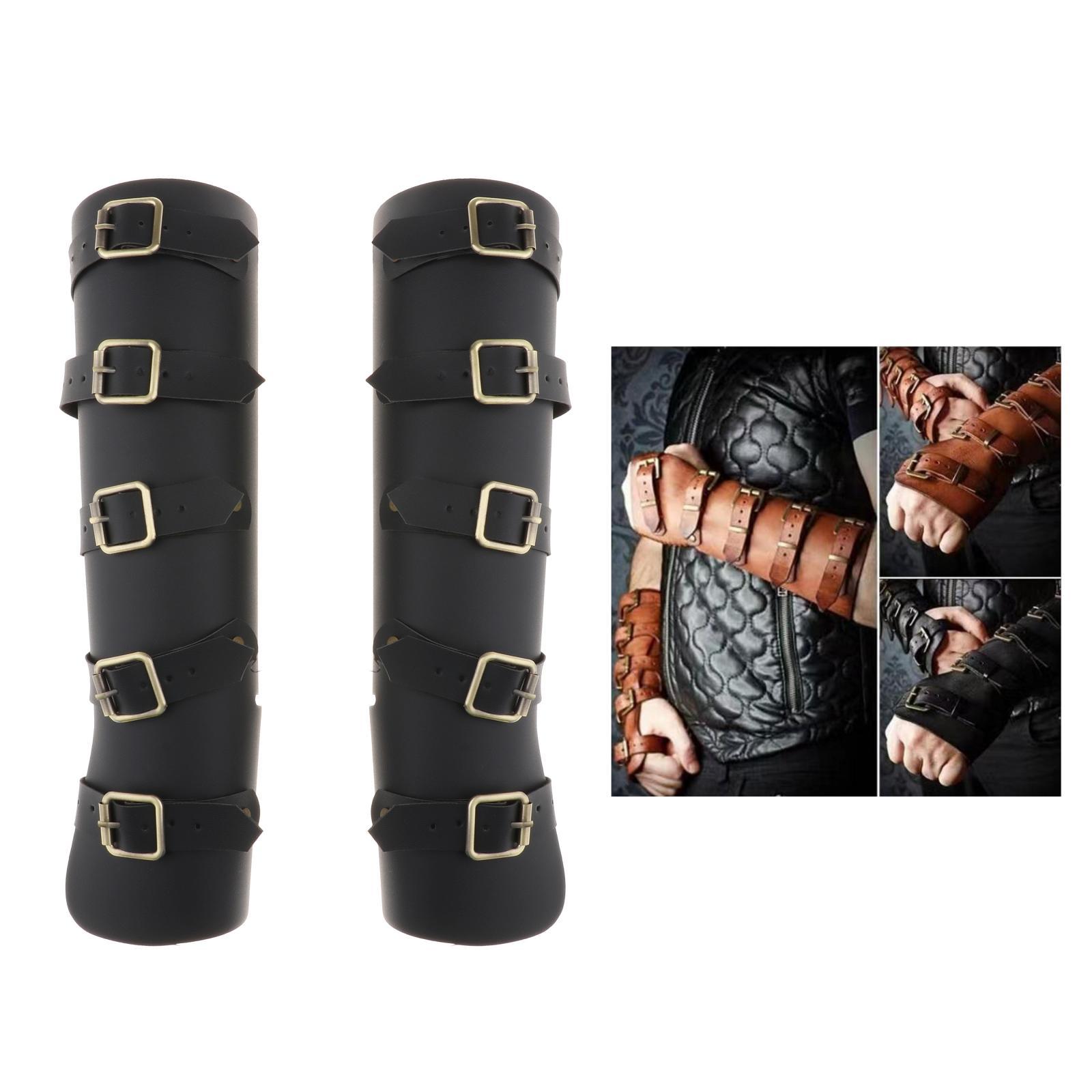 Adults Faux Leather Arm Guards - Medieval Belt Leather Buckle Bracers - One Size - Leather Armband Pair