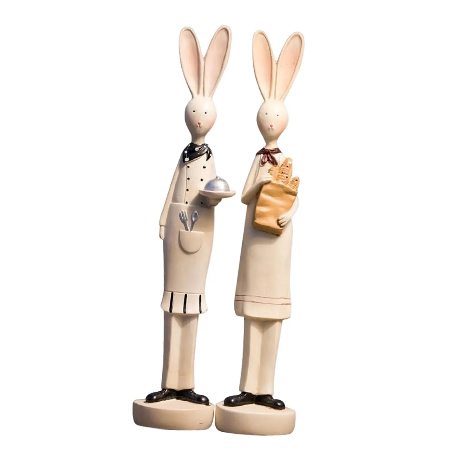 2Pcs Lovely Rabbit Statues Resin Sculpture Ornaments Art Craft Decorative Bunny