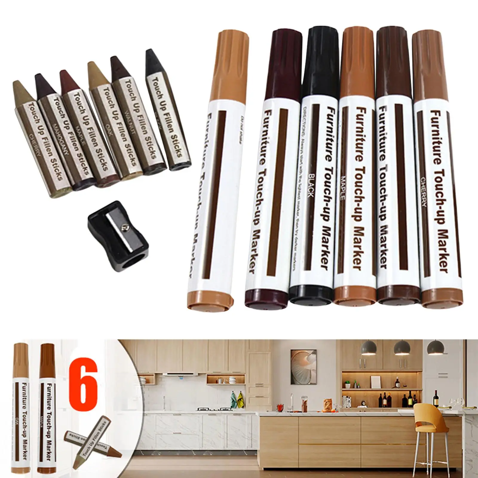 Furniture Repair Markers, Floor Pen, Portable Universal Wooden Filler Remover for Bedposts Kitchen Paint Restoring Tables