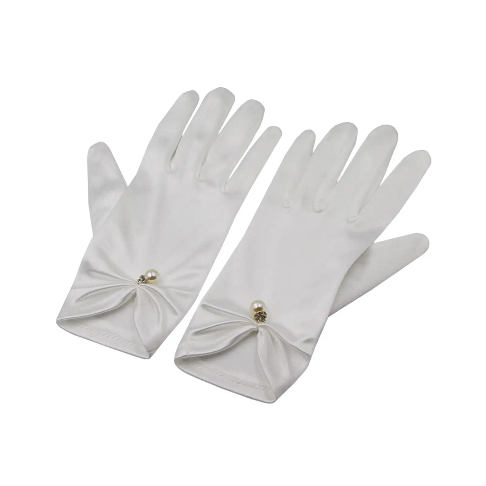 1 Pair Bride Wedding Satin Gloves, White Wrist Length Short for Prom Banquet Dinner Party Evening Women.