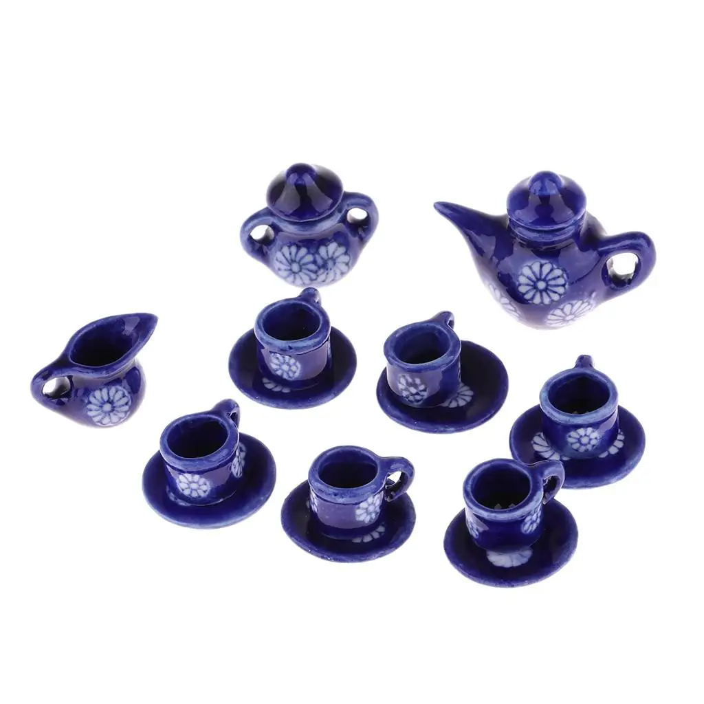 15pcs Dollhouse Miniature Dining Ware Porcelain e and tea Set Home Item