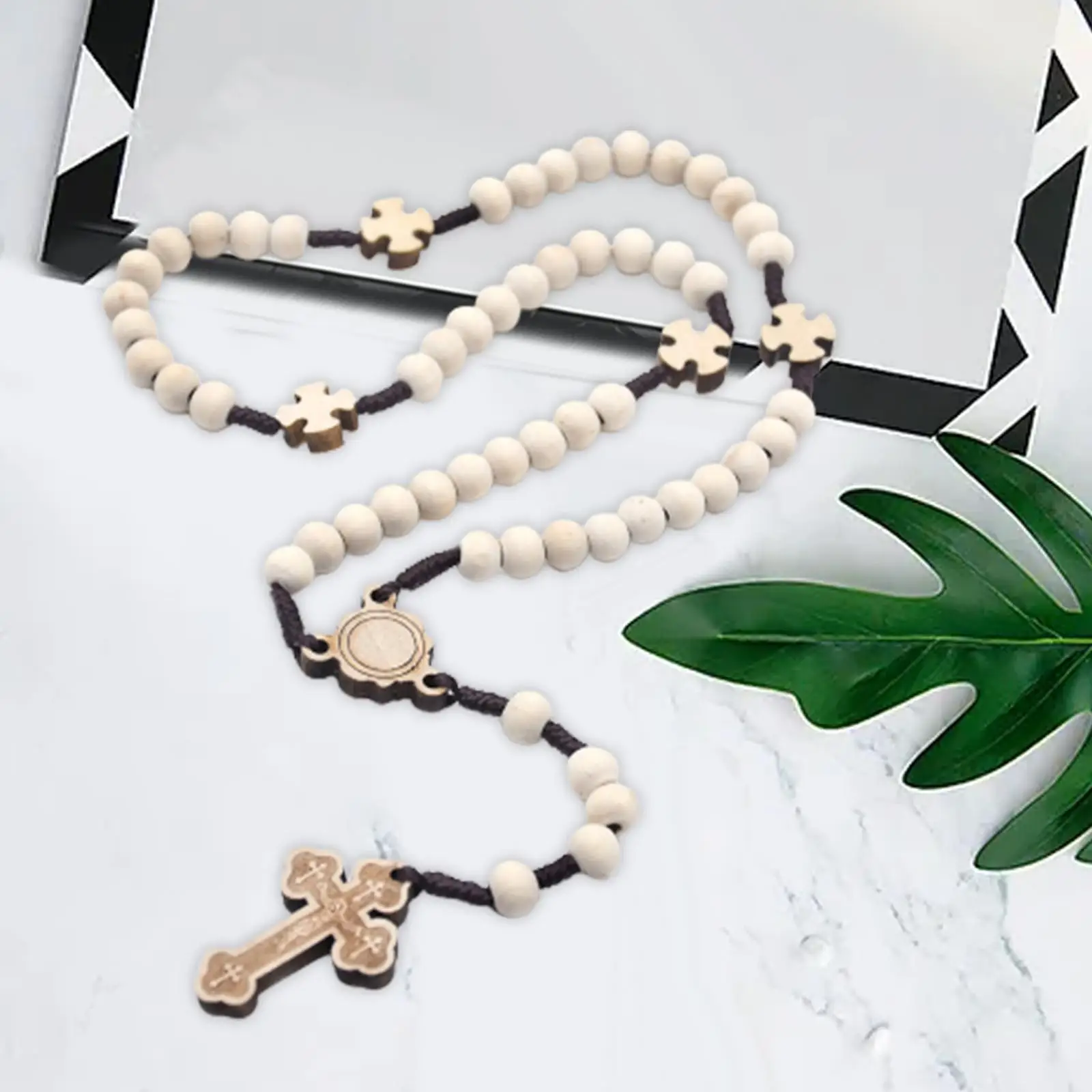 Rosary Cross Pendant Necklace Decorative Chain with Crucifix Gift Jewelry for Christmas Women Men Mother Day Wedding Birthday
