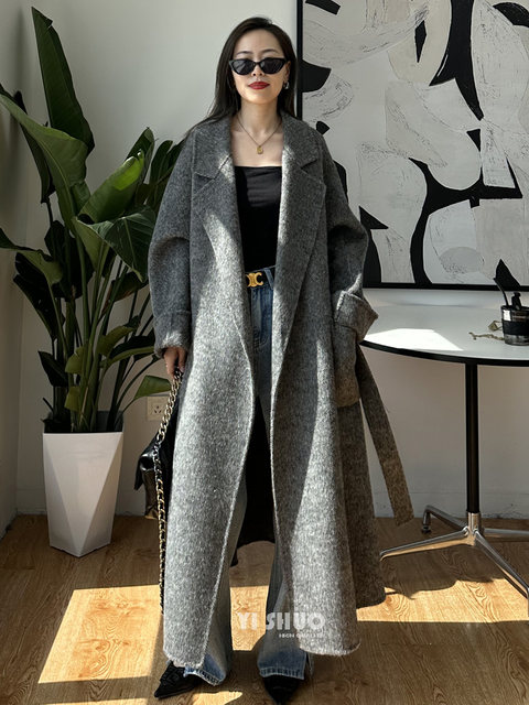 Casual Solid Color Double-sided Wool Alpaca Coat Women Long