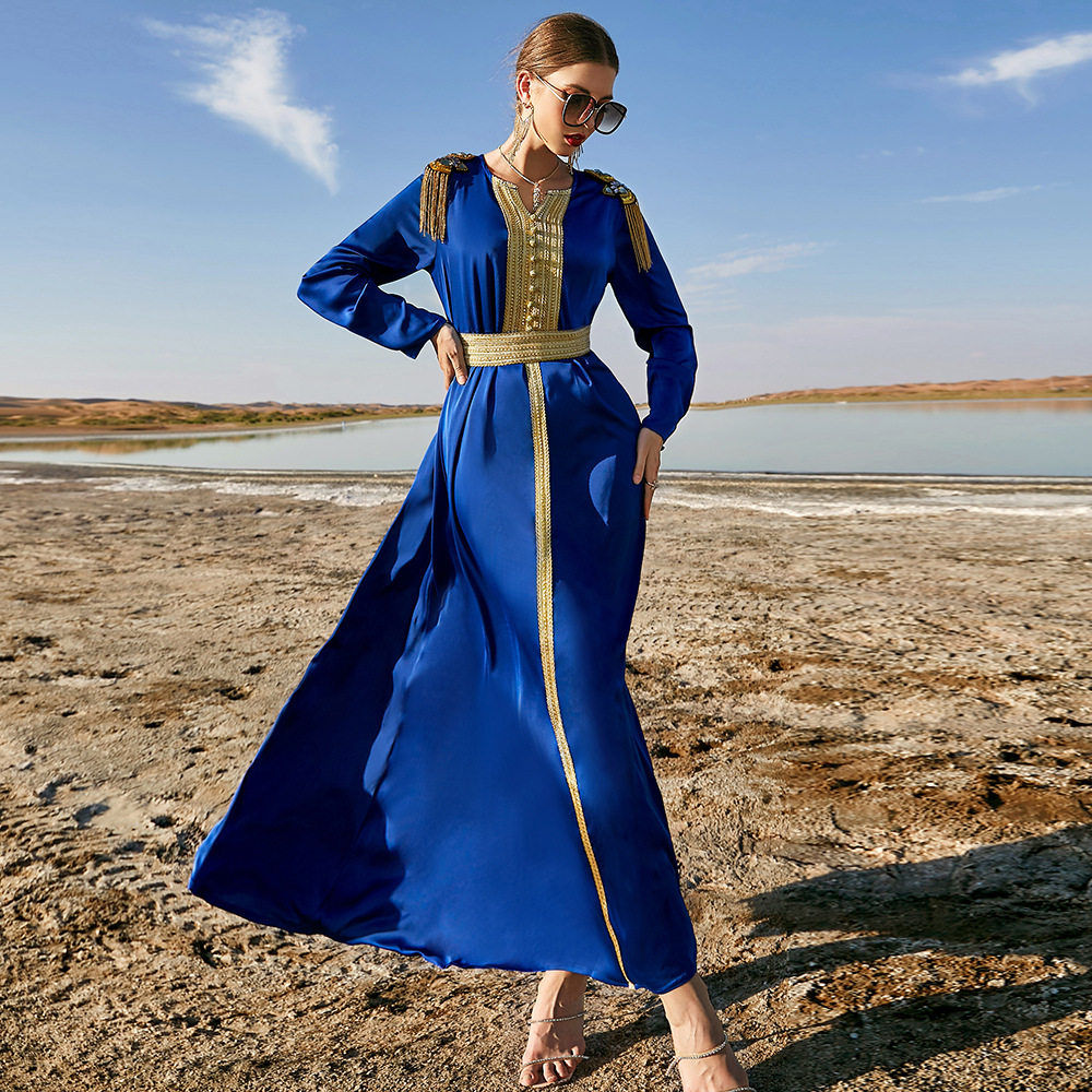 blue dress in dream islam Satin Abaya Dubai Turkish Kaftan Arabic Long Muslim Djellaba Women African Dresses For Women Caftan Mor size L Color Blue culturally inspired fashion m Color:Custom-Made ROSS DRESS FOR LESS