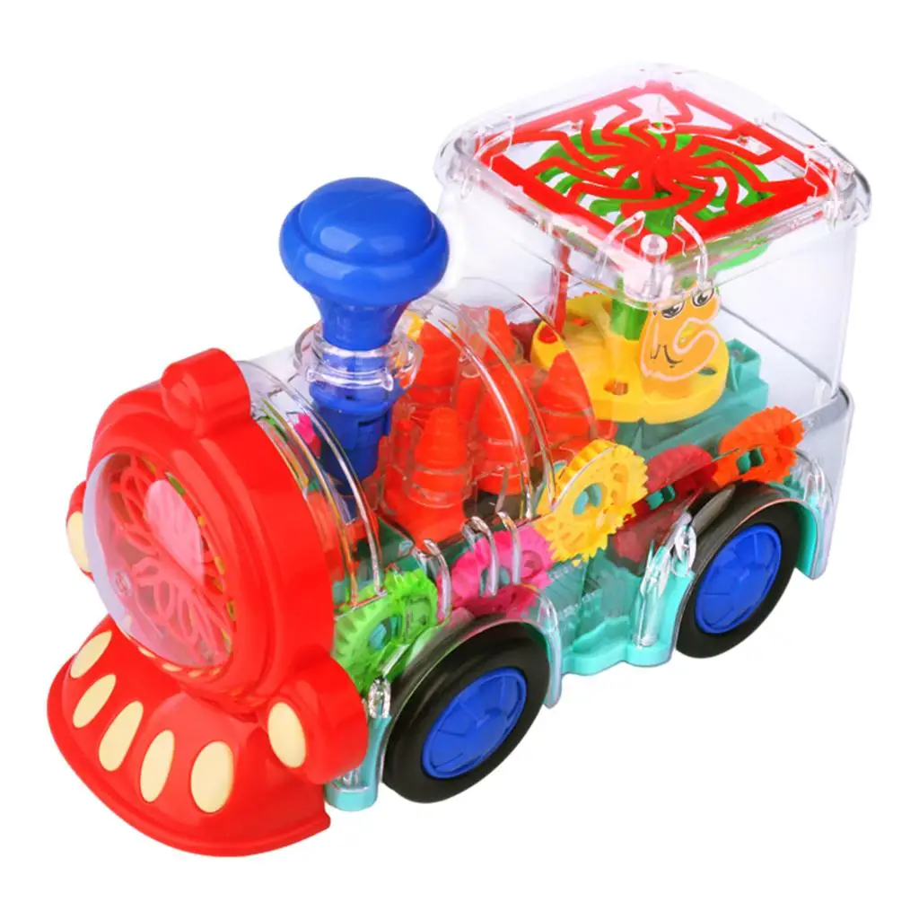 Electric Train Toy Transparent Gear Model Battery Powered for Boys Children