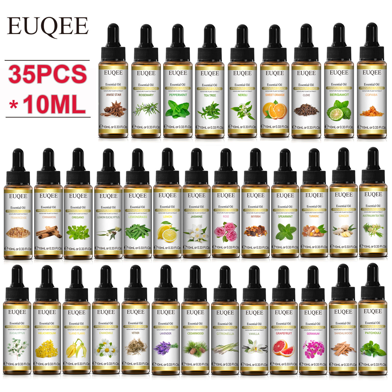 Best of EUQEE 35 Bottles Essential Oils With Dropper Jasmine Lemon Neroli Tea Tree Lavender 10ml Aroma Oil For DIY Soap Candle Making Reviews & Tips