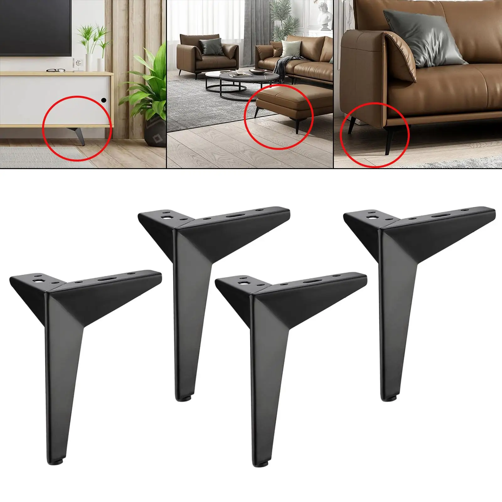 4x Heavy Duty Iron Triangle Furniture Legs Loveseat Couch Leg Modern Style Replacement Legs for Dresser, TV Cupboard, Furniture,
