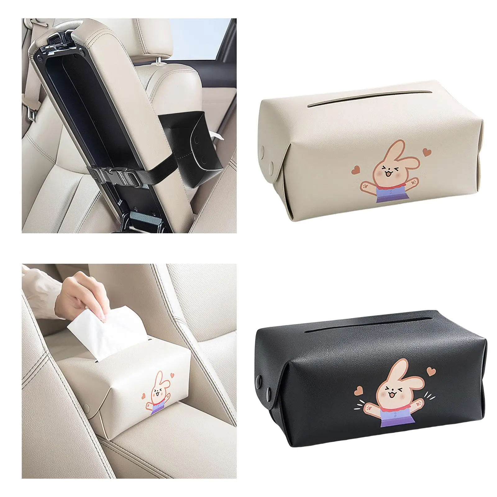 Auto Napkin Dispenser Storage Cases PU Leather Adjustable for Car Armrest Box
