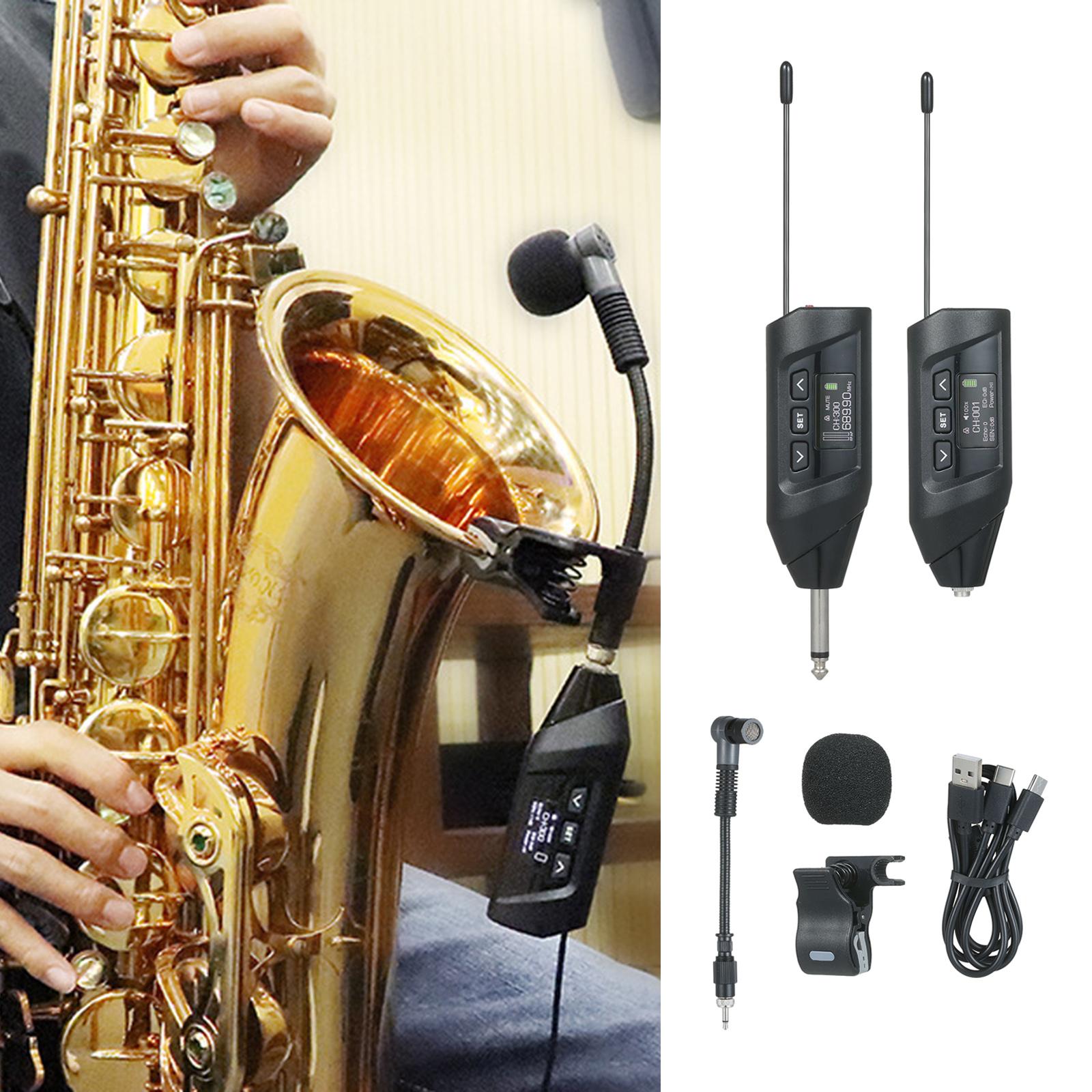 Wireless Saxophone Microphone System UHF Clip‐On Microphone Wireless for Live Performance