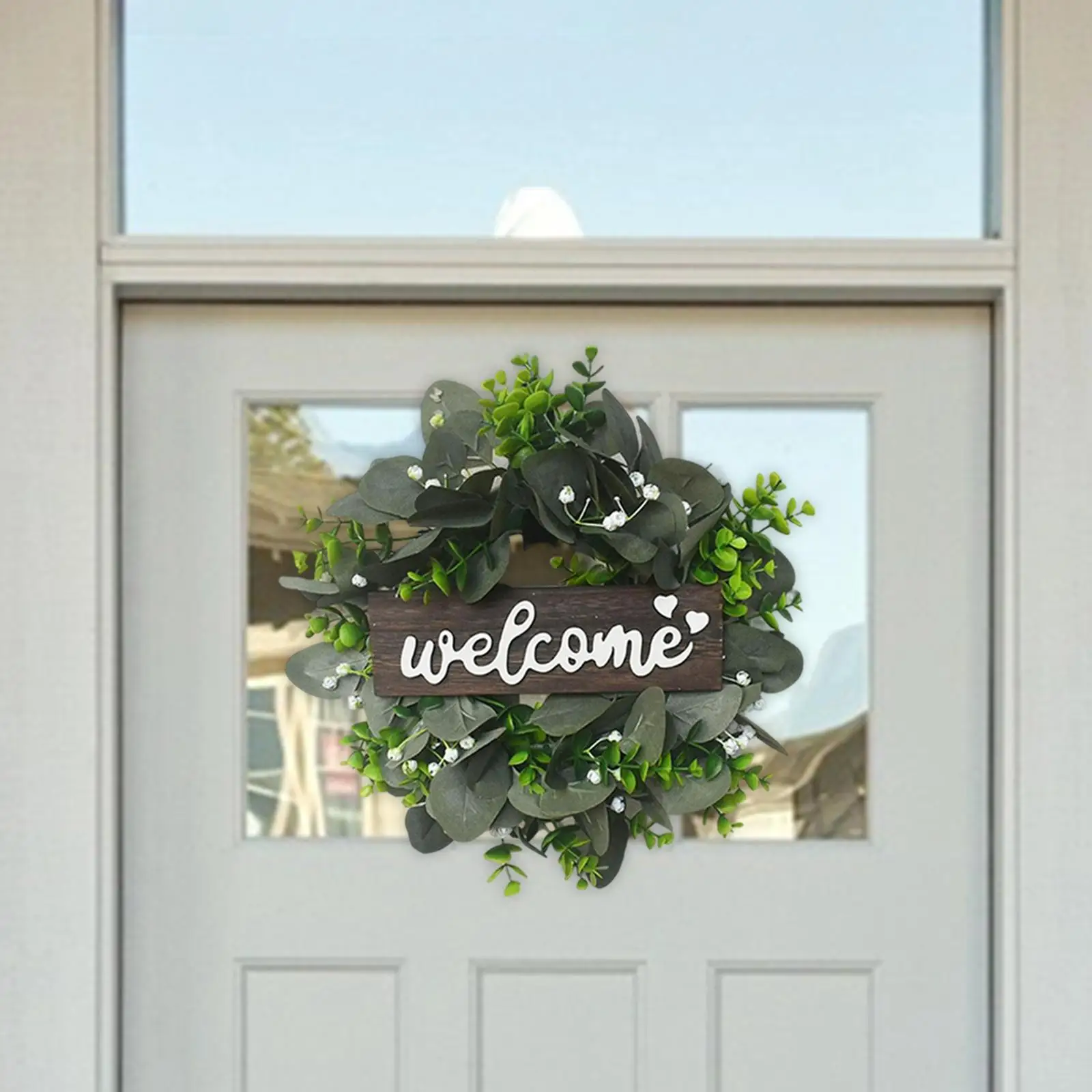 12inch Eucalyptus Wreath Green Leaves Simulation Ornament Door Hanging Garland for Party Farmhouse Holiday Windows Wall