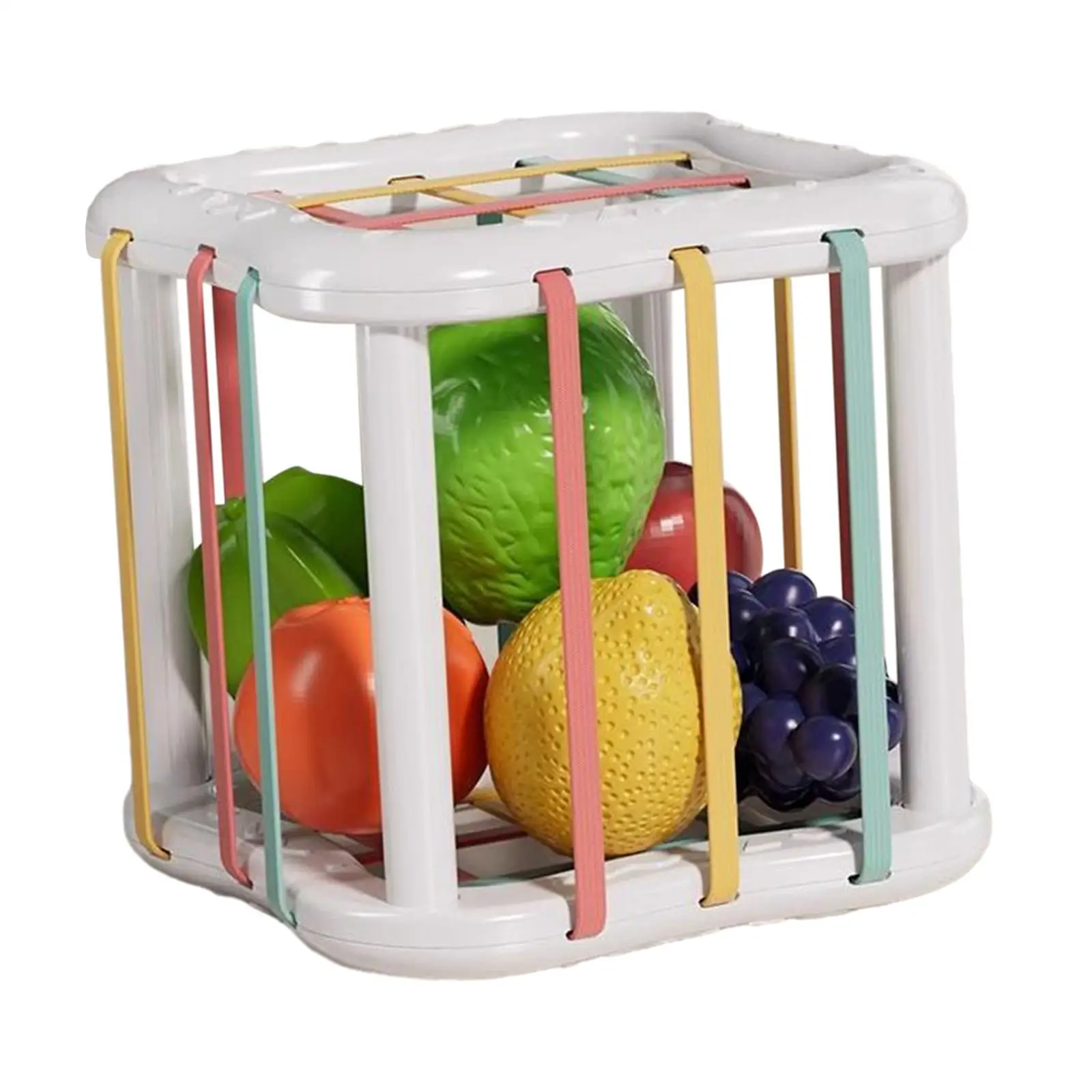 Storage Cube Bins and 6 Fruits Balls Montessori Baby Shape Sorter Toy for Girls Boys Toddlers Age 1 2 3 Children Birthday Gifts