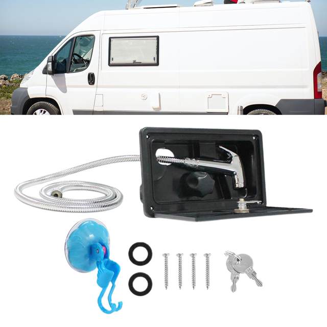 RV Exterior Shower Box Kit - Hot/Cold Water Switch, Lockable With 2 Keys, Stainless Steel For Marine Boat