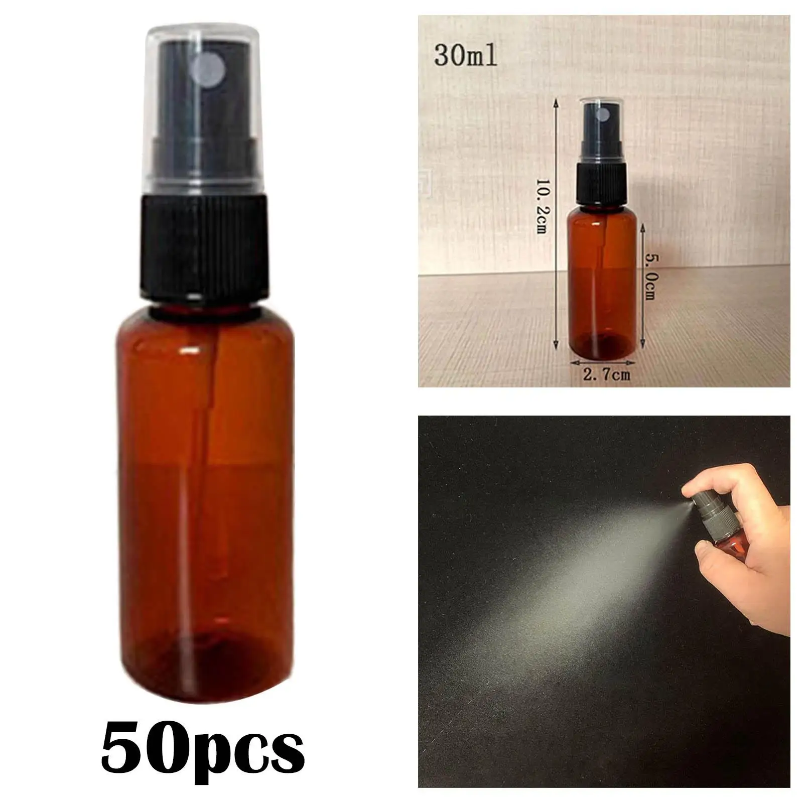 50Pcs Spray Bottle Cosmetic Bottle Portable 30ml Fine Mist Liquid Container Refillable Makeup Sprayer Household with Cover Mini