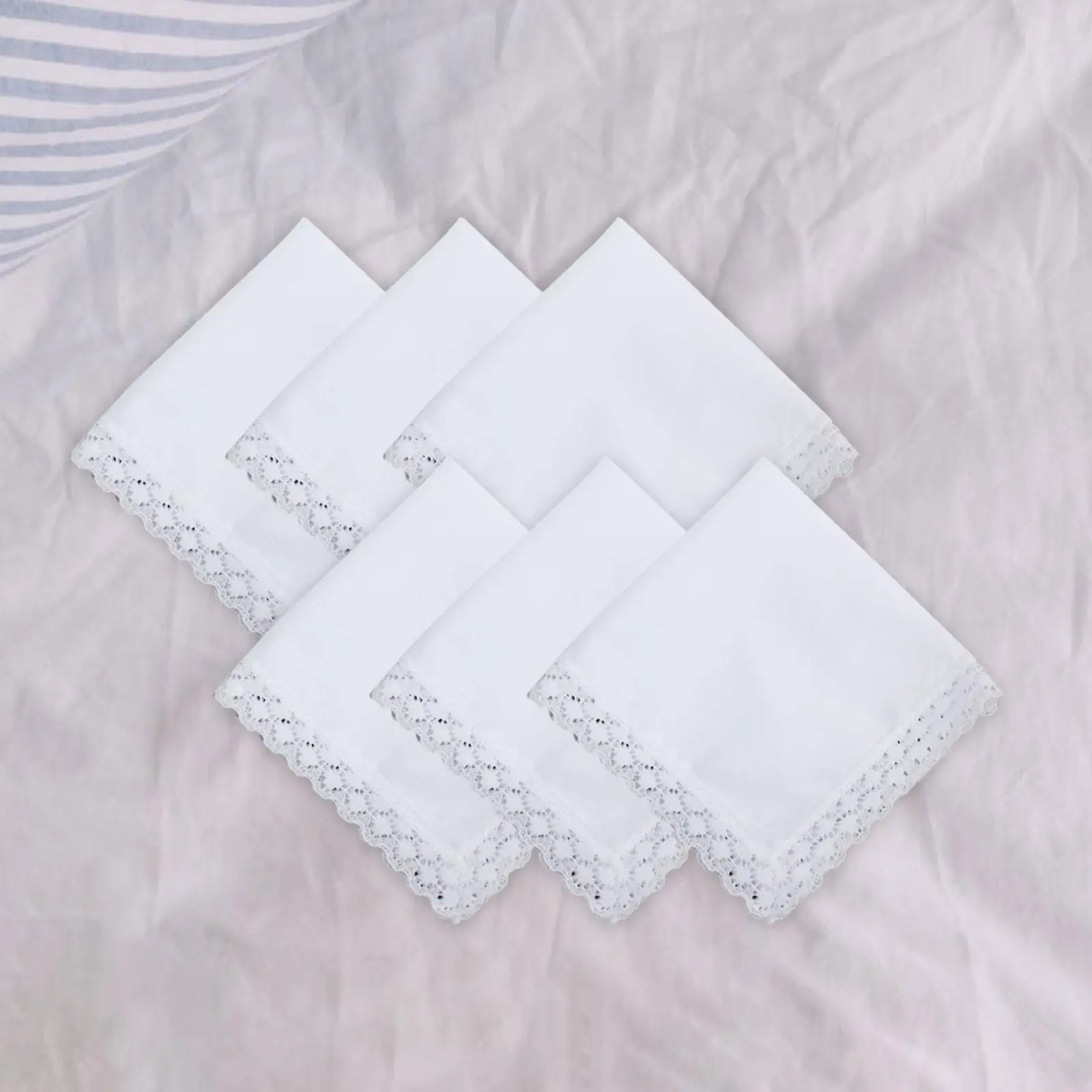 6 Pack of Ladies White Lace Lap Handkerchiefs Wedding Hankies