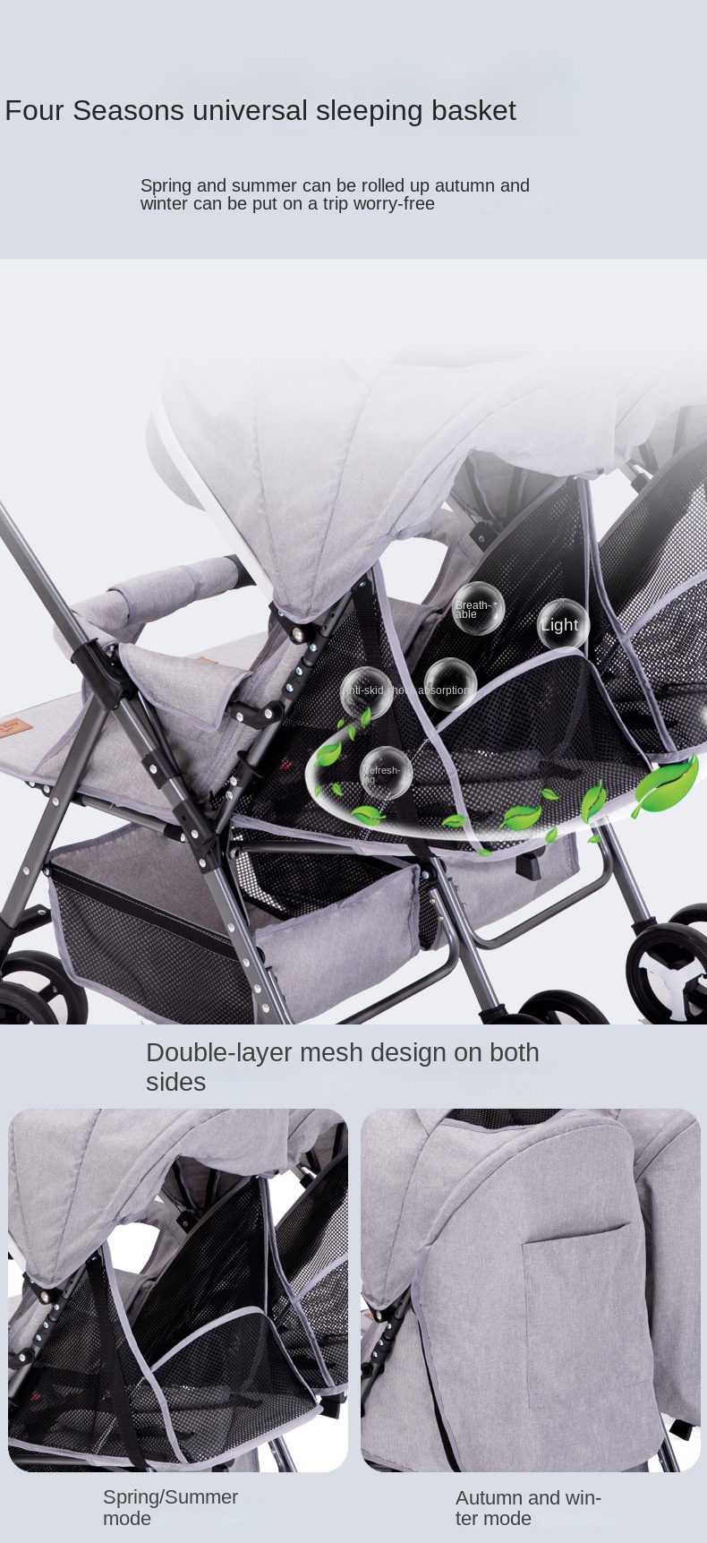 Twin Lightweight Travel Stroller Double Shock Absorbing Stroller Folding Stroller Newborn Baby Two-Way Swivel Seat Baby Stroller