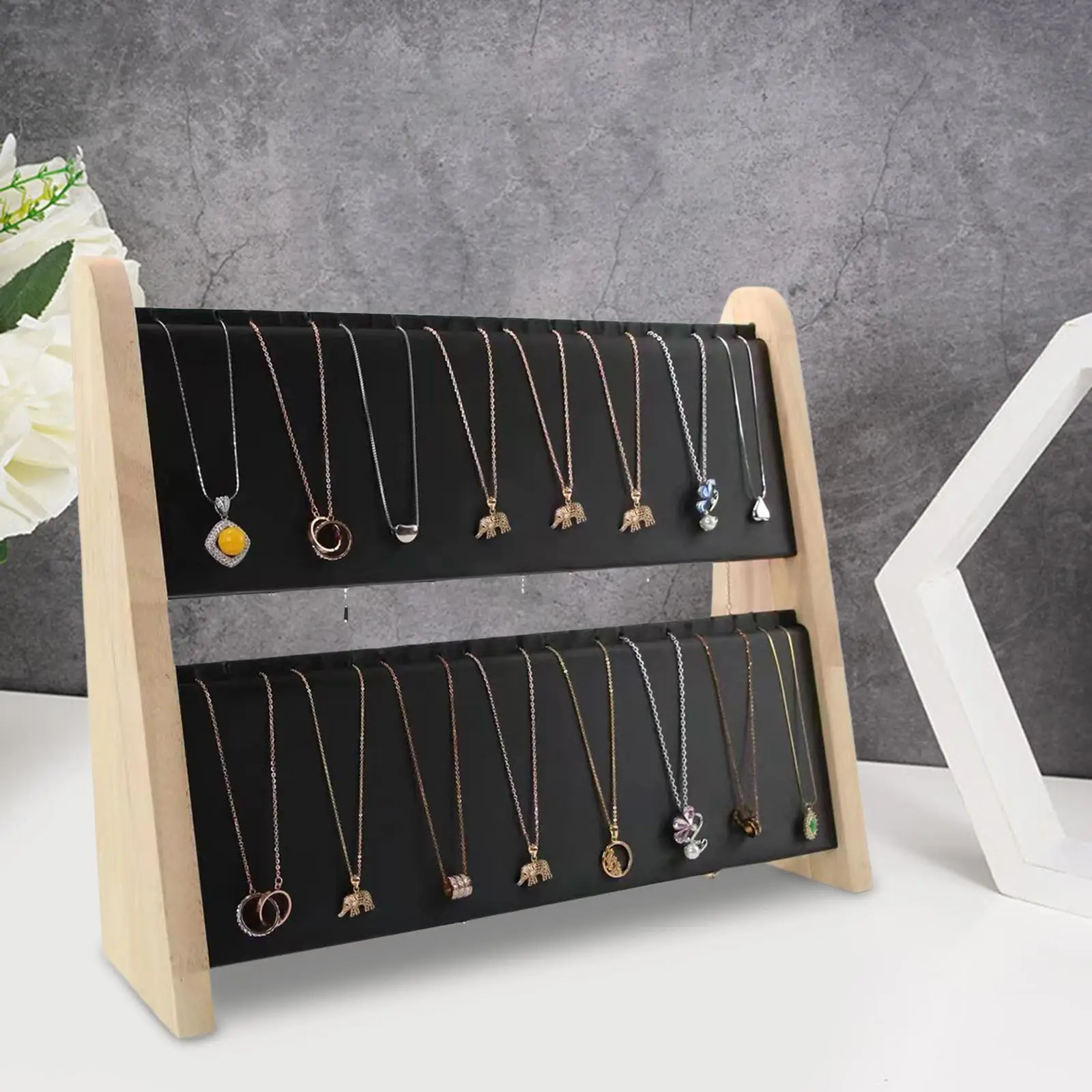 Wooden Necklace Jewelry Display Stand Chains Showcase Necklace Stands Jewelry Display Boards for Countertop Home Tabletop Decor