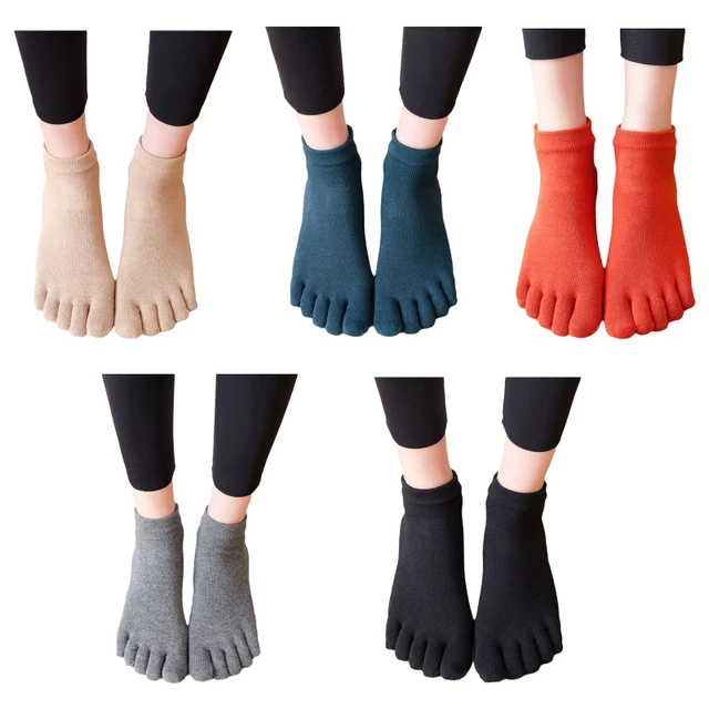 Women Men Grippy Yoga Socks with Grippers Solid Color 5 Toe Separator Non  Slip Sticky Hosiery