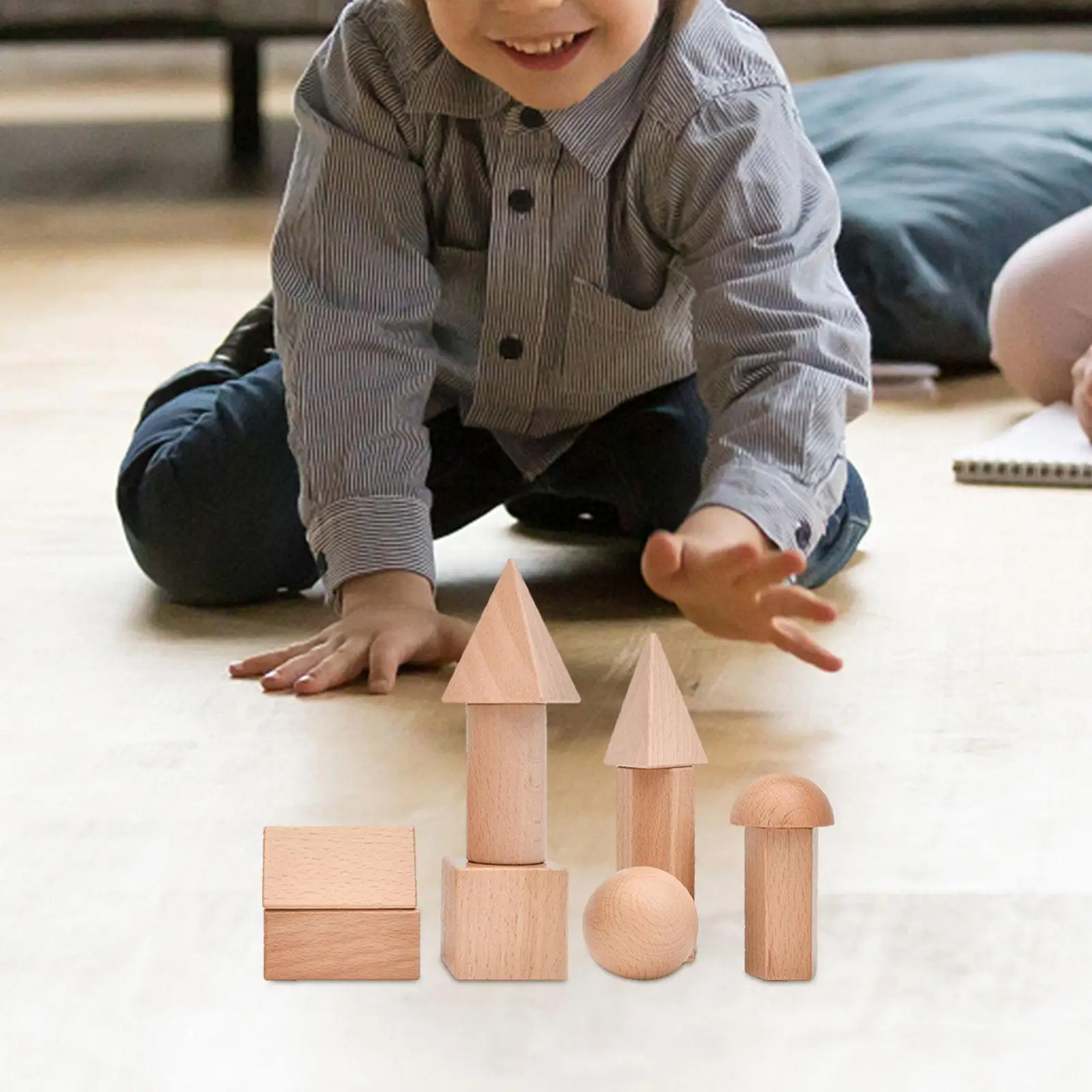 Wood Geometric Solid Blocks 3D Shapes Learning Toy for Home Preschool Kids