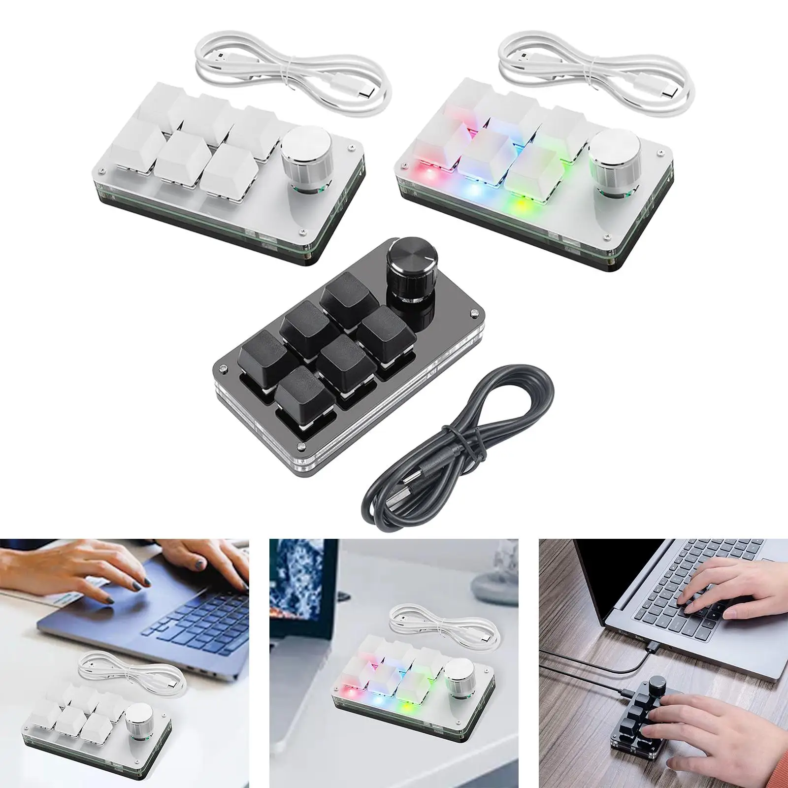 Programming Macro Keyboard Custom Knob Keyboard Multifunctional with USB Cable Mechanical Hotswap Keypad 6 Keys Portable