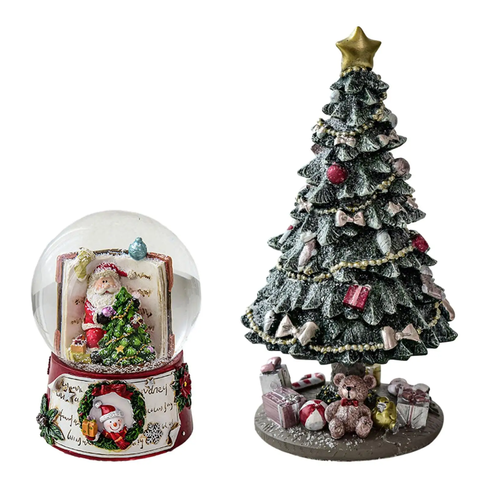 Christmas Music Box Rotating Christmas Scene Collectable Figurine Decor Xmas Musical Box for Party Holiday Home Tabletop Indoor