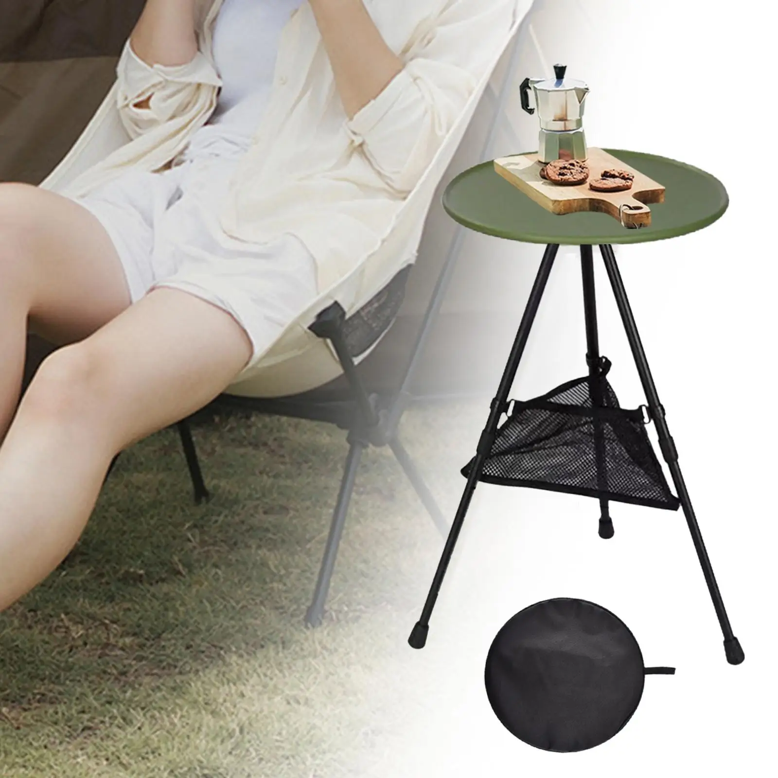 Foldable Picnic Table Portable Tea Coffee Table Folding Camping Table with Tripod Outdoor Round Table for Garden Hiking BBQ