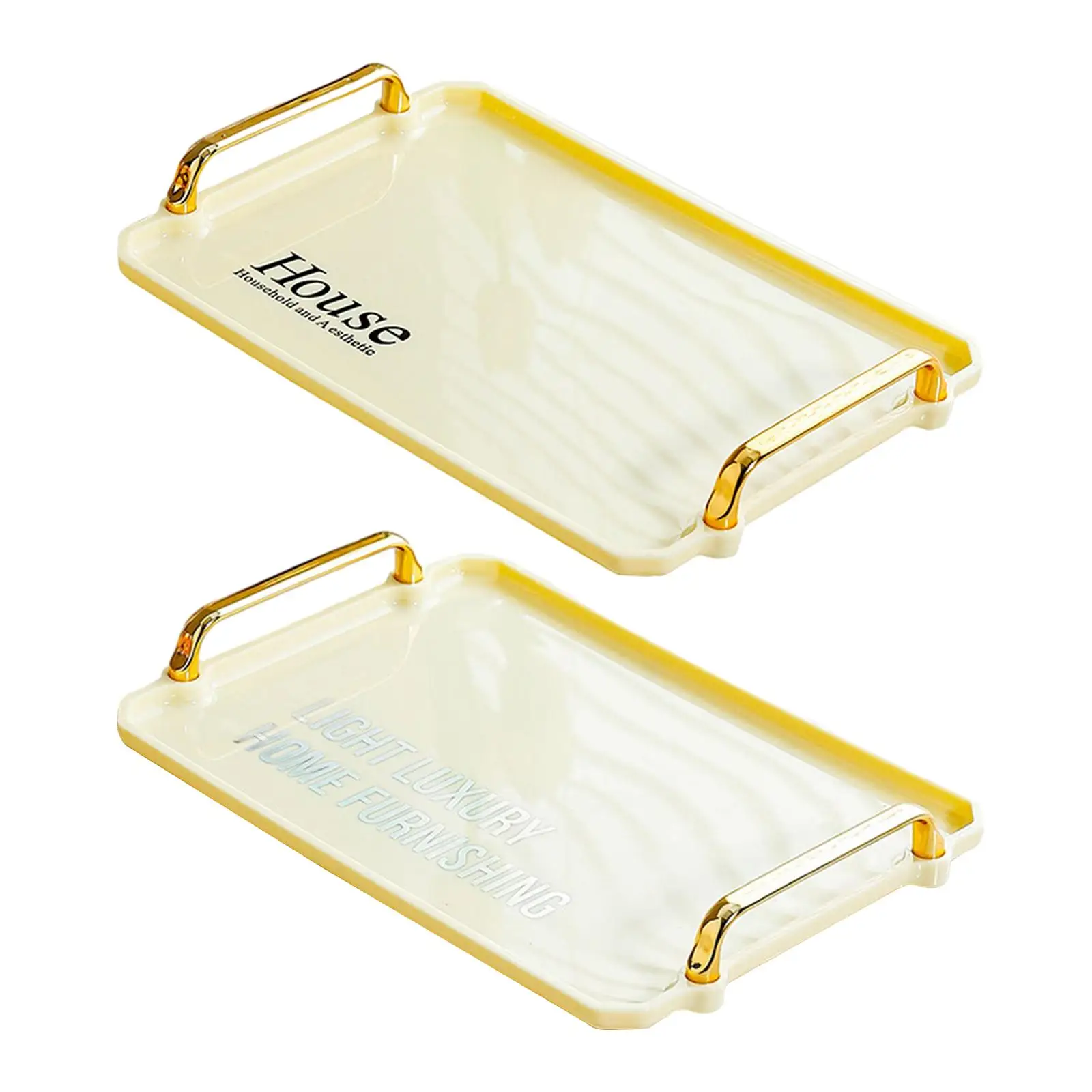 Serving Tray with Gold Handles Storage Multipurpose Practical Rectangle Tray Modern for Drinks Bedroom Home Party