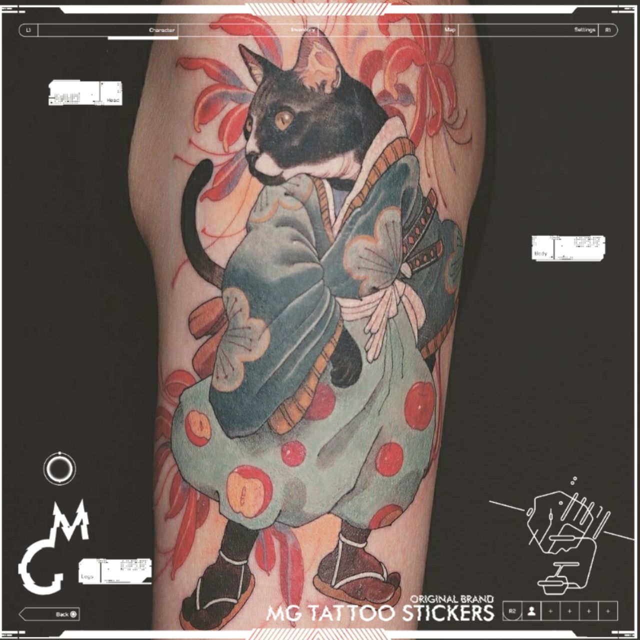 Ukiyoe Ninja Katze Tattoo Aufkleber für Frauen Mann wasserdicht gefälschte Tattoo Cartoon Kunst temporäre Tattoo Arm dauerhafte niedlichen Tattoo Aufkleber – Detail 2