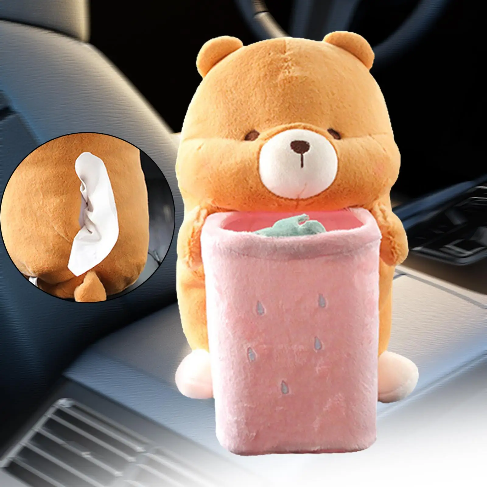 Creative Car Trash Can Interior Accessories Garbage Can Cute Plush Animals Tissue Box Holder Tissue Holder Decor