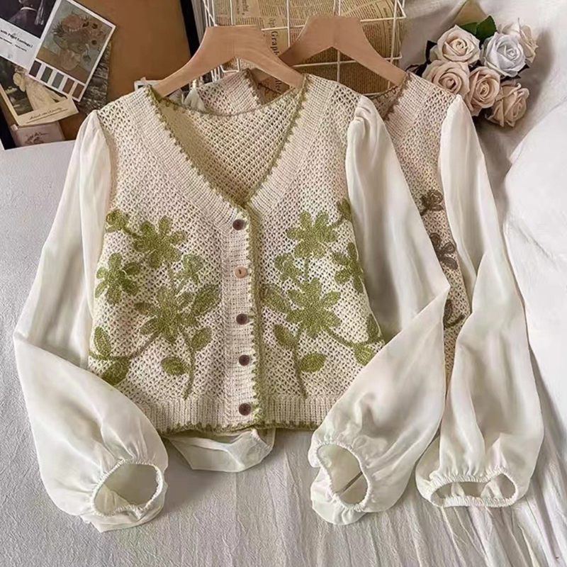 baixo recortado cardigan puff manga longa elegante