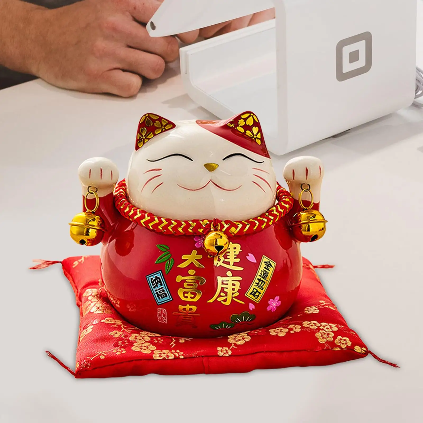 Cute Maneki Neko Good Luck Cat Piggy Bank Ceramic Figurine Blessing Ornament
