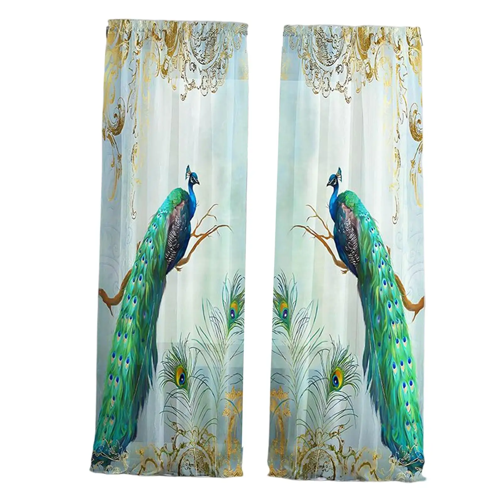 Peacock Window Curtains Privacy Drapes Panels Window Treatments Luxurious Light Filtering Window Curtain for Bathroom Doorway