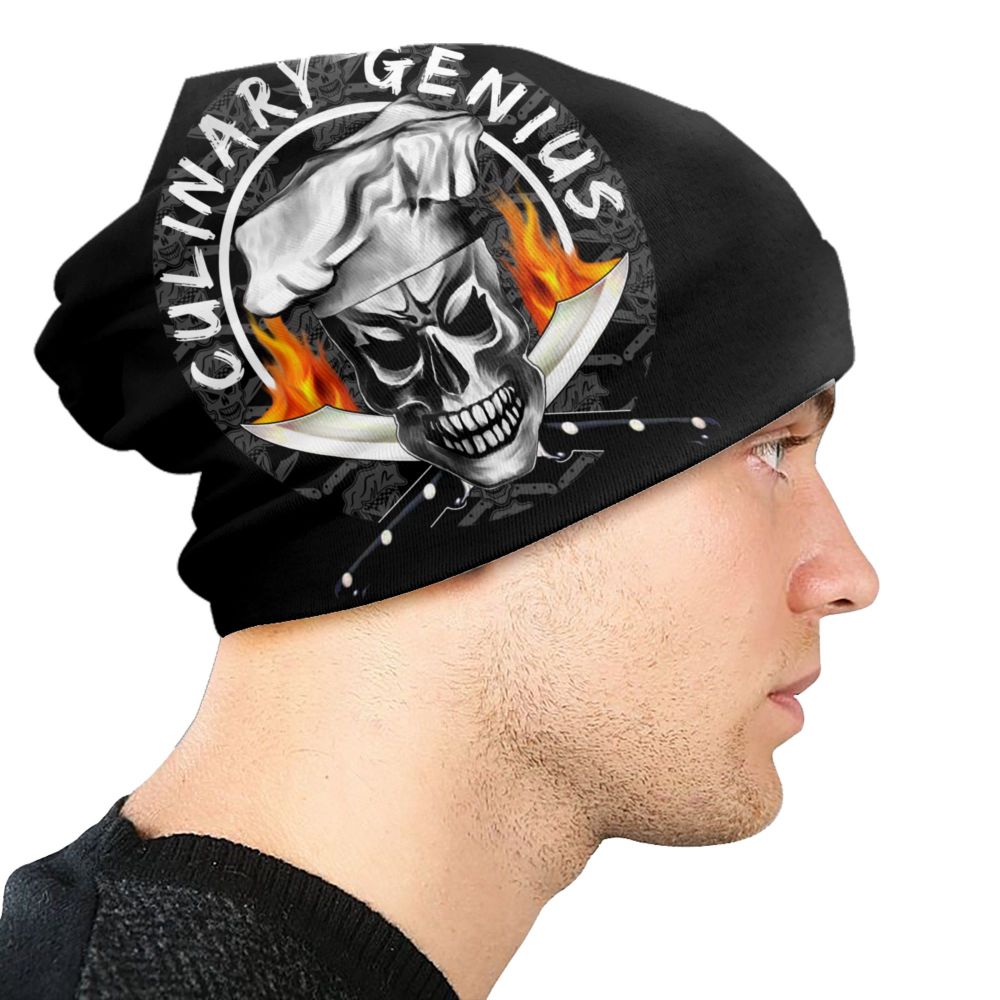 Benutzerdefinierte lustige Kochen Schädel Messer Chef Motorhaube Hut Stricken Hüte Männer Frauen Mode Unisex Erwachsene Winter warme Mützen Kappe – Detail 10