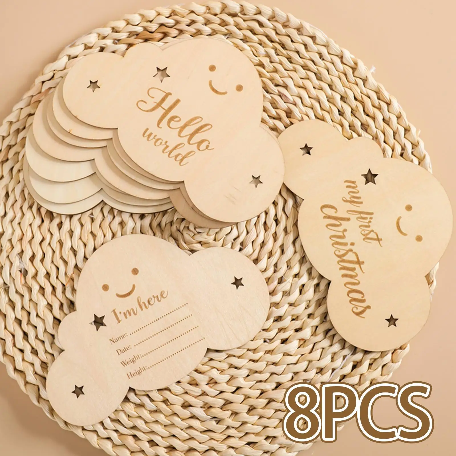 8 Pieces Wooden Baby Milestone Cards Smooth Surface Photography Accessories for Newborn to Age 1 Cute Clouds Shape Newborn Gifts