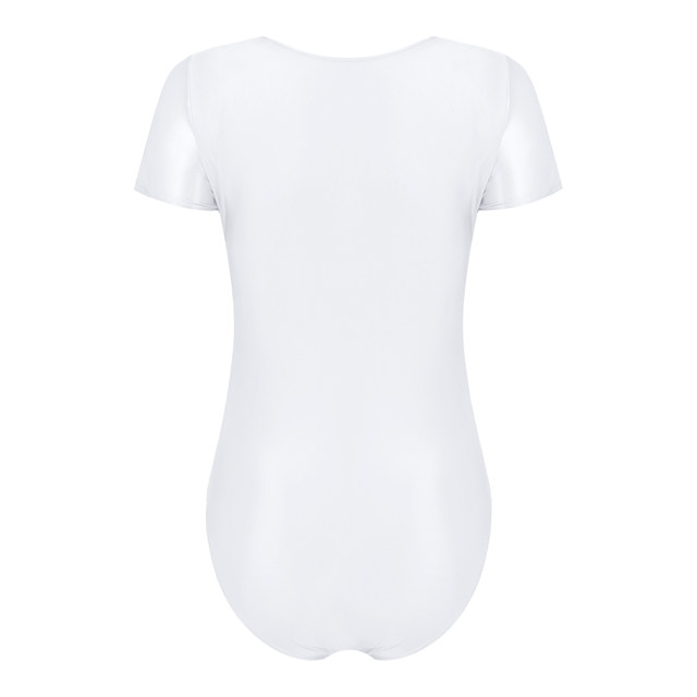 Womens White Solid Color Short Sleeve Leotard Round Neck Erotic High Cut  Sexy Bodysuit Swimwear Sportswear - Teddies & Bodysuits - AliExpress