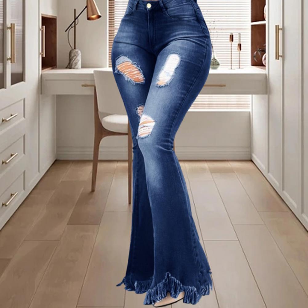 Title 5, Denim Flared Jeans Women Pants High Waist Zippe...