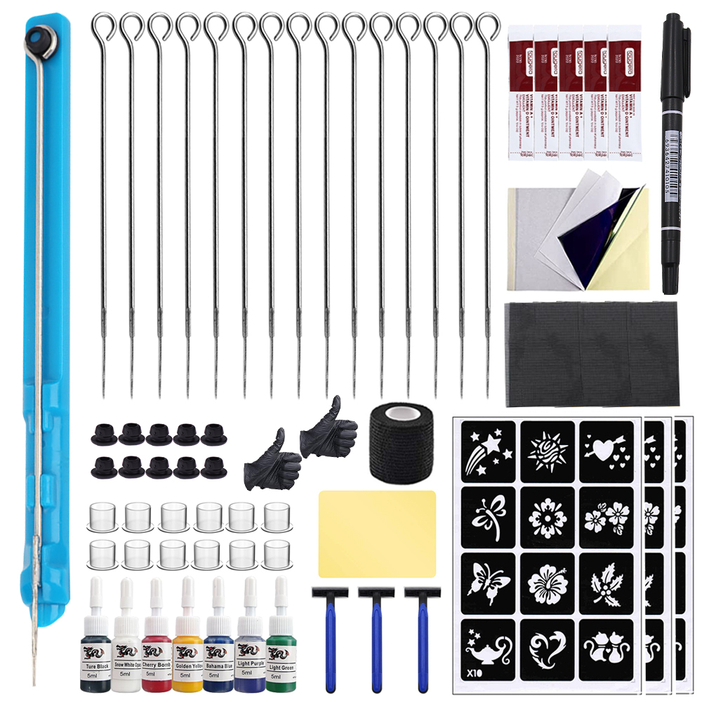 Best of 3D Hand Poke Stick And Poke Tattoo Kit DIY Tattoo Ink Gloves Ink Cup Tattoo Needles Set 1RL / 3RL / 5RL Needles Tattoo Tools Reviews & Tips