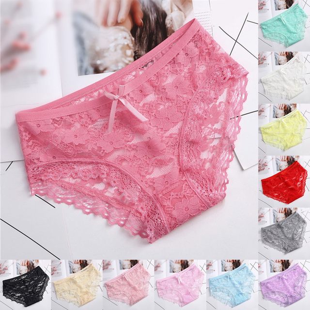 Hot-selling Multicolor Lace Sexy Ladies Panties Hollow Mesh Trousers Bow  Knot Low Waist Girl Briefs Underwear Women Light Weight