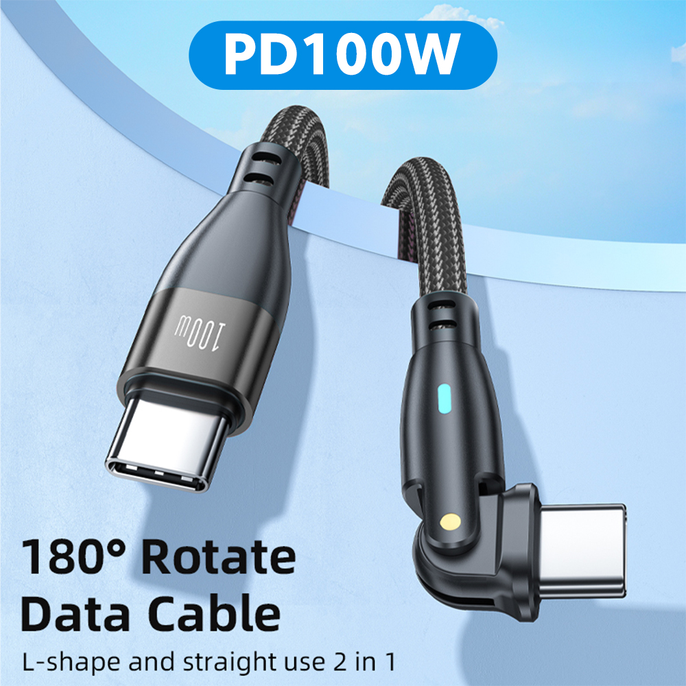 AUFU USB Type C Cable 5A PD100W Fast Charging Charger Wire Cord for MacBook Pro Xiaomi iPad Samsung 180° Rotate USB-C Cable