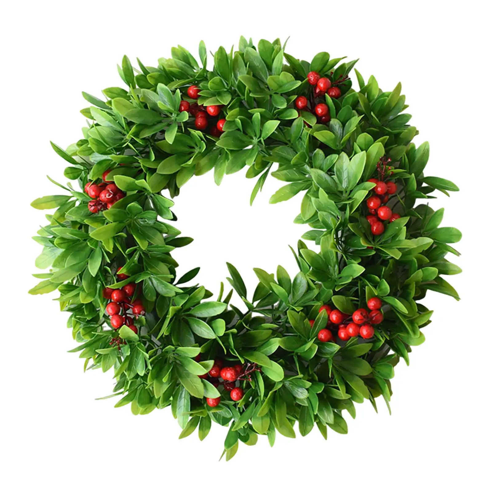 Artificial Christmas Wreath 45cm Green Leaves Red Berries Indoor Outdoor Xmas Wreath for Office Fireplace Wall Festival Wedding