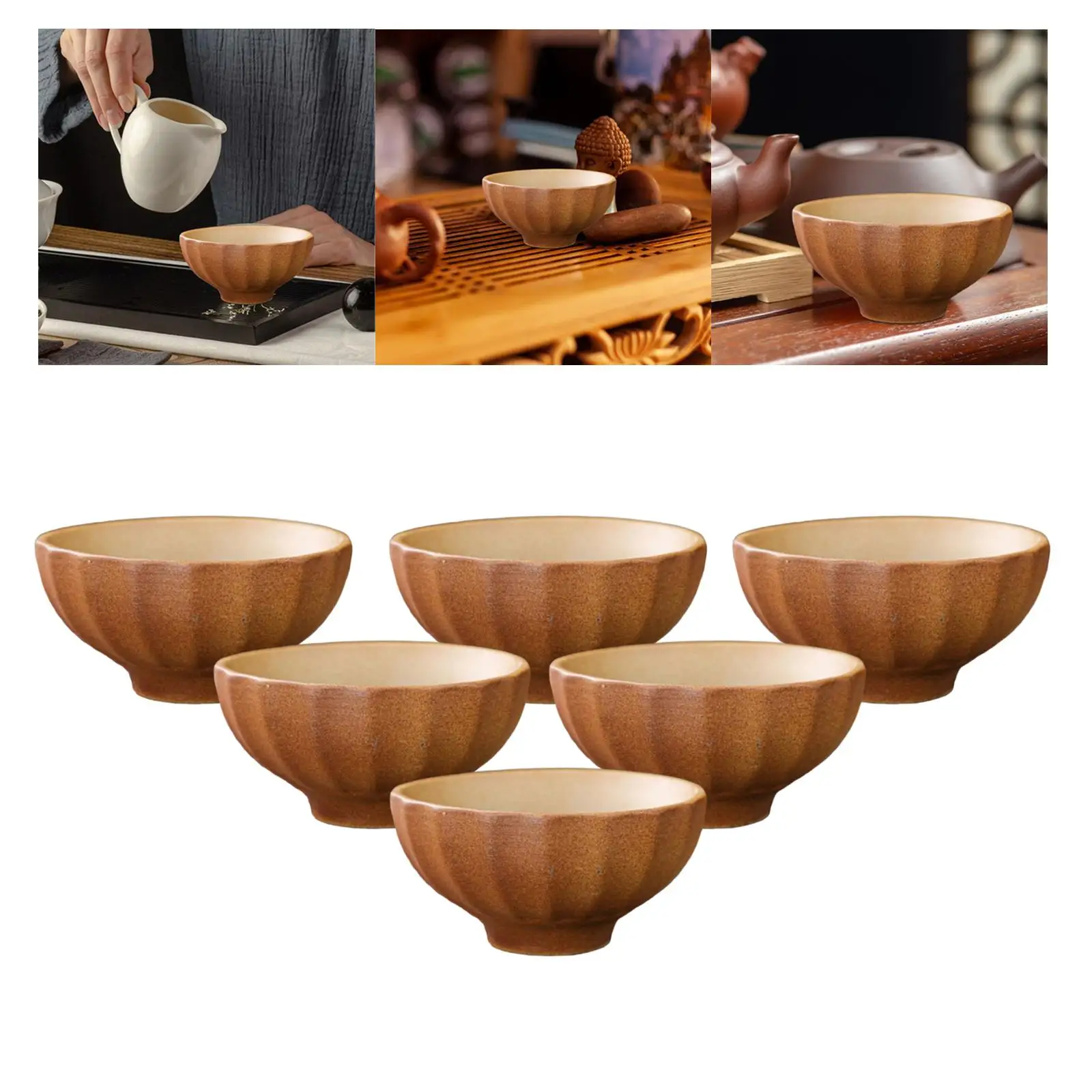 6Pcs Teacup Set Stoves Boiled Tea Petal Shape Drinkware Coffee Cup for Travel Restaurant Adults Men Women Coffee Shop Cappuccino