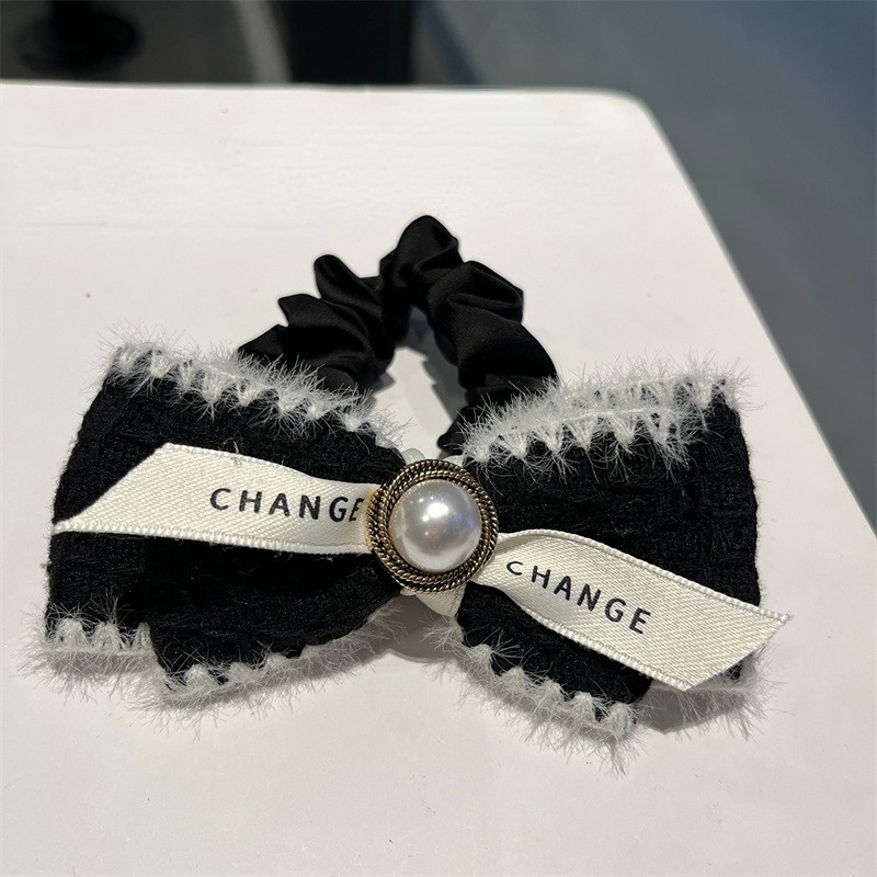 Winter Temperament Samt Bowknot Dickdarm Haar gummis Schleife Französisch Perle elegante Seil Kopf bedeckung Zubehör für Frauen – Detail 3