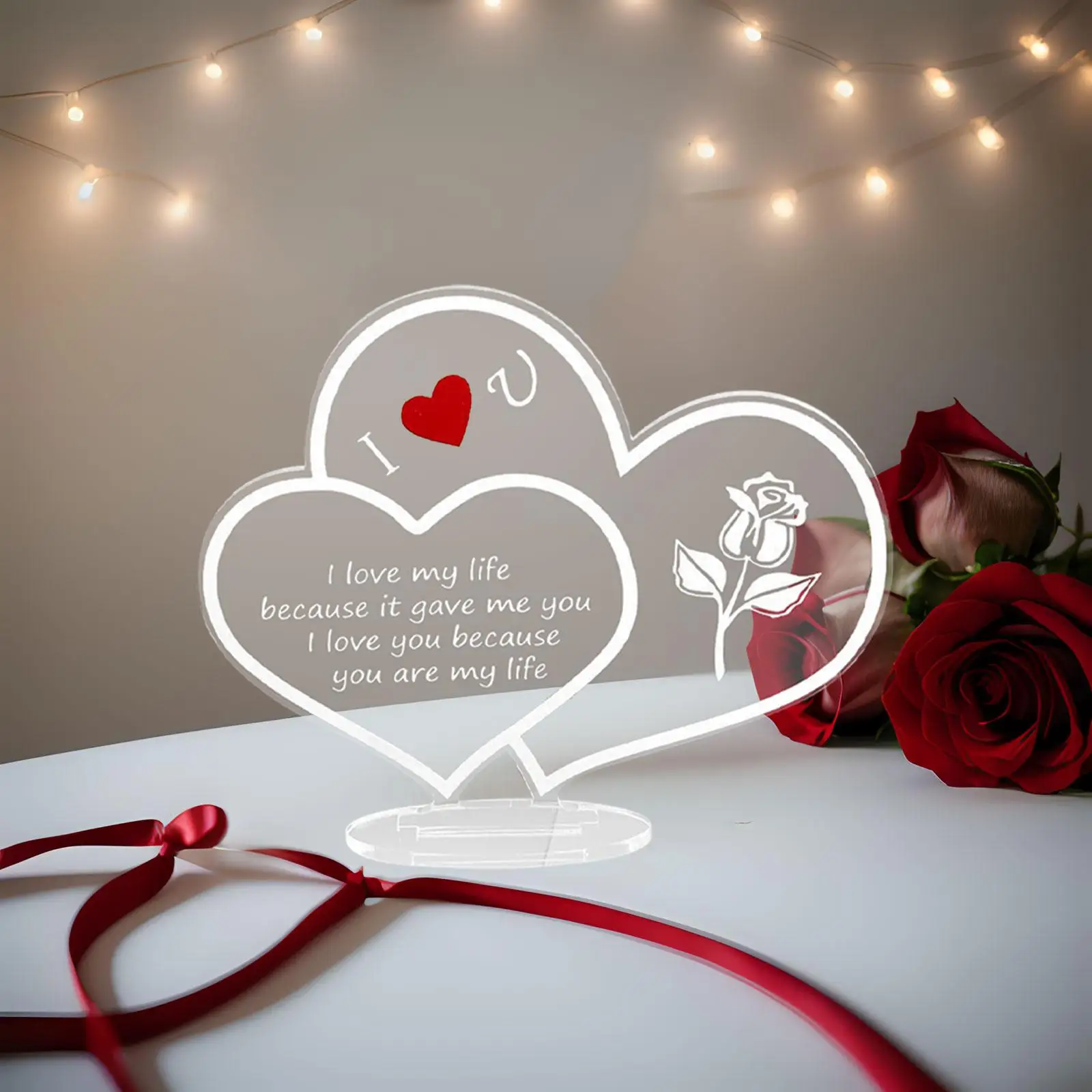 Heart Shaped Acrylic Plaque Valentine`s Day Decor Sweet Heart Tables Centerpiece for Anniversary Office Wedding Shelf Birthday