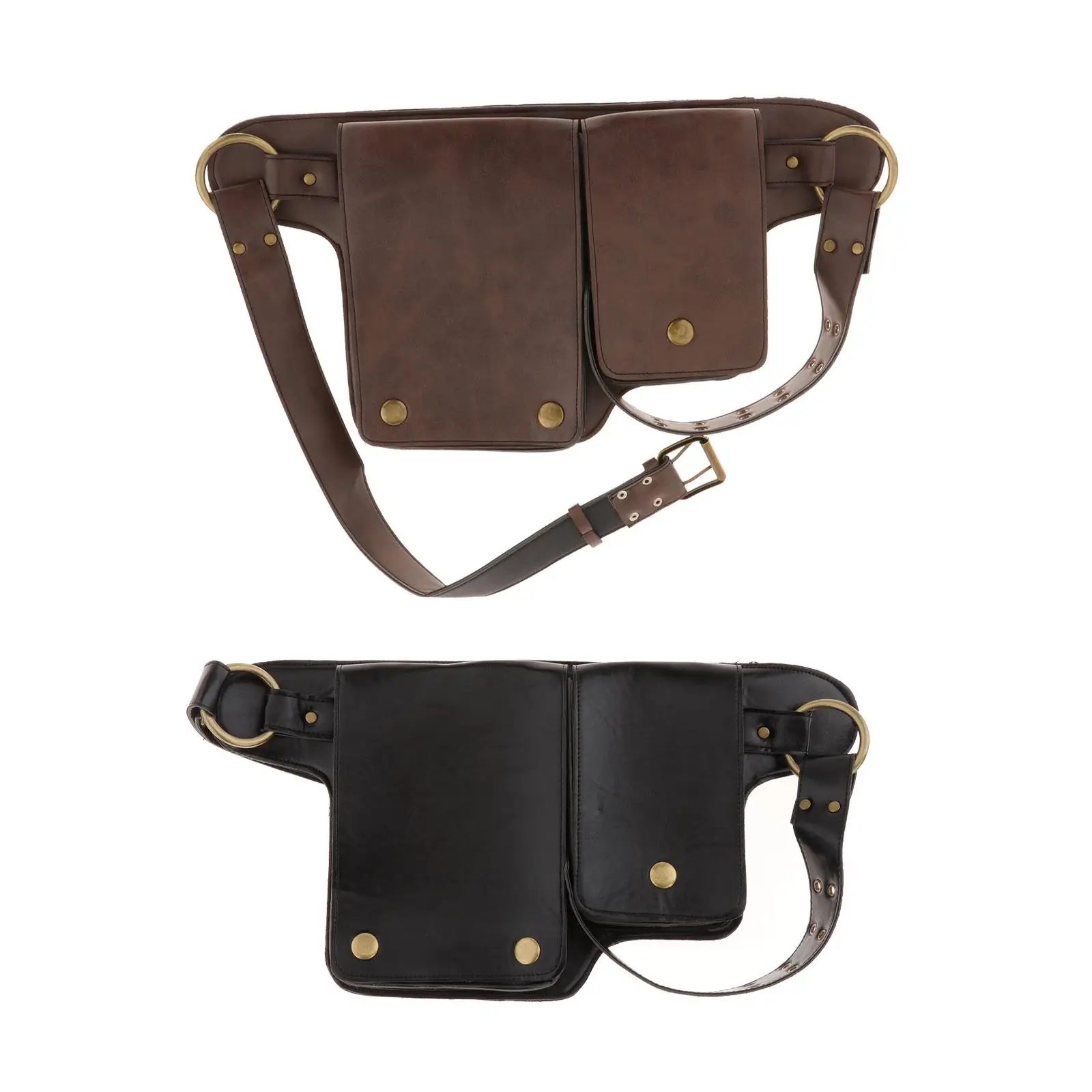 PU Leather Waist Belt Pouch Fannypack Purse Vintage Style Medieval Waist Pocket Fanny Pack for Roleplaying Cosplay