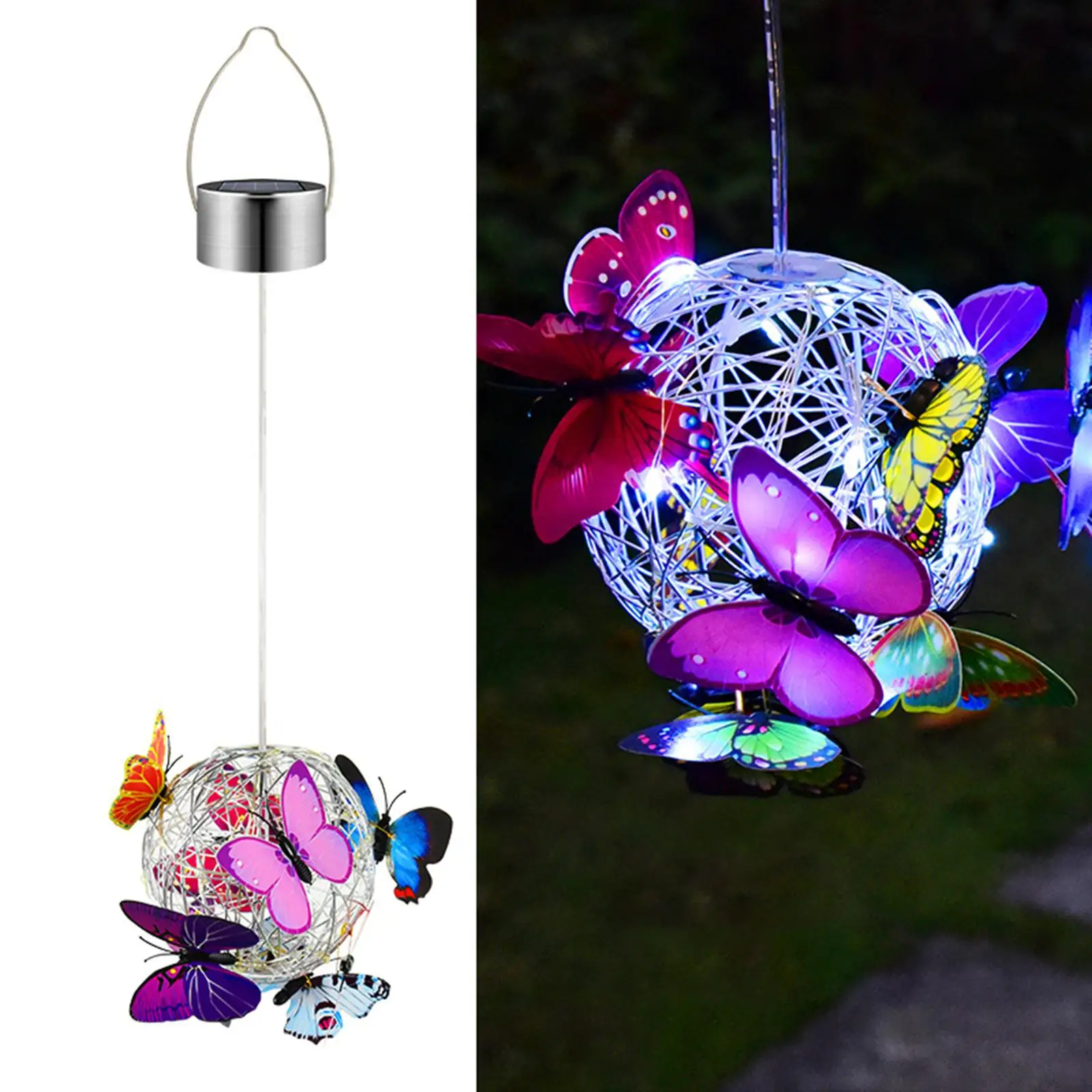 Solar Power Hanging Light Butterfly Lantern Waterproof Decorative Lamp for Walkway Pathway Patio Yard Decor