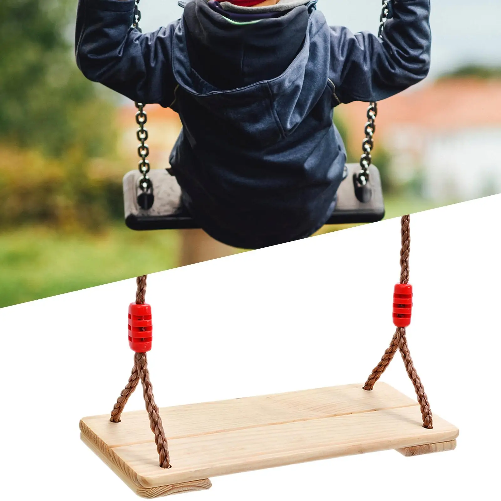 Kids Wooden Swing Garden Swing Seat Chair with Rope Toddler Toys Durable Hanging Swing for Park Garden Outdoor Backyard Tree