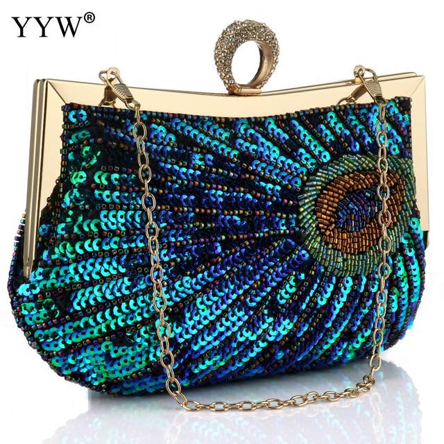 LIFEWISH Womens Unique Luxury Sequins Beaded Evening Bag Wedding Bridal Party Prom Clutch Purse Tote HandbagPeacock Blue