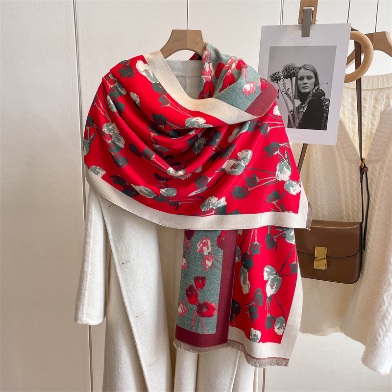 Dicker, warmer Winterschal aus Kaschmir für Damen, geometrischer Druck, Pashmina-Poncho, Schal mit Quaste, lässiger Bufanda_voghion.com